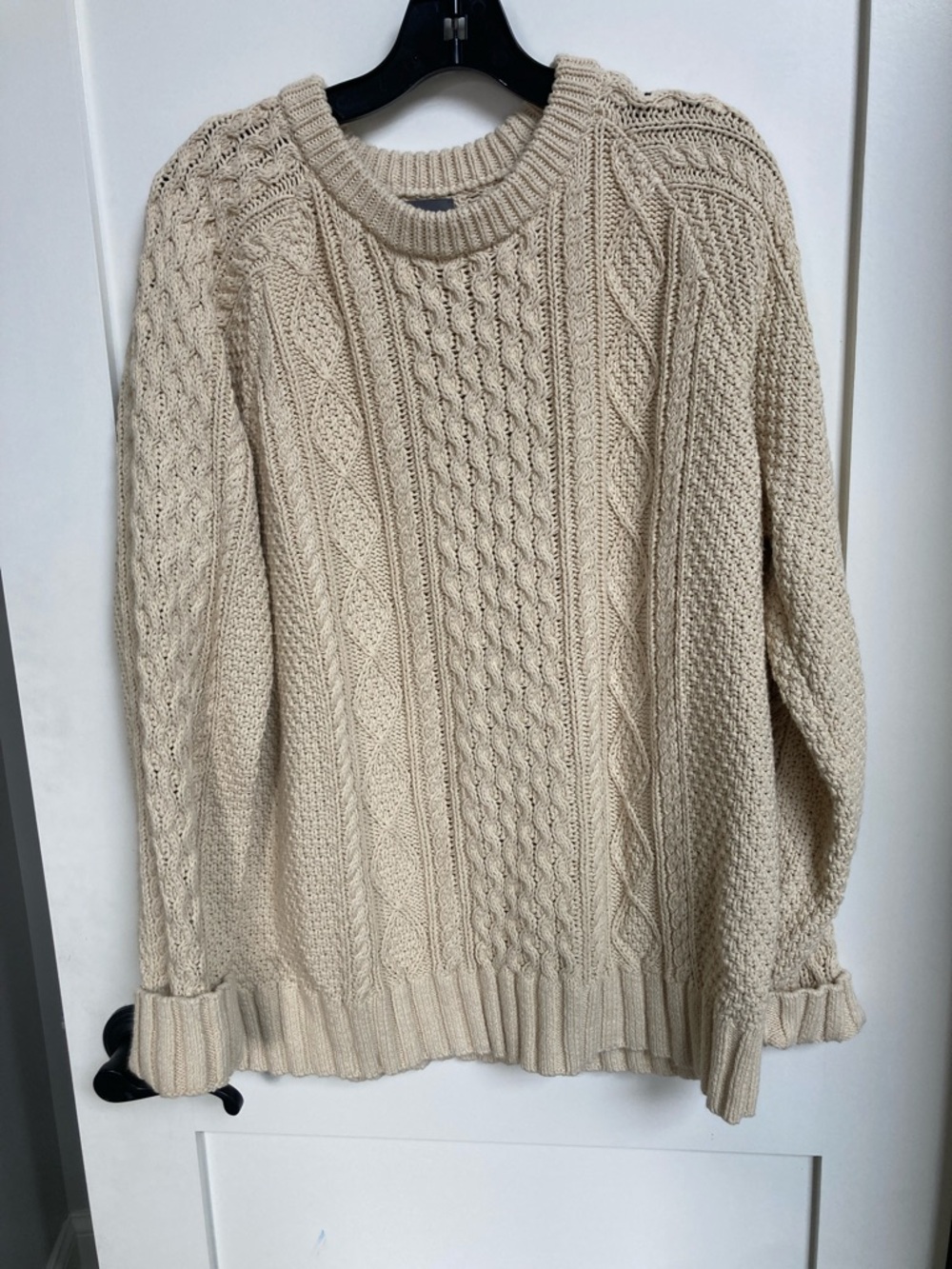L.L. Bean Cream Cable Knit Crewneck Sweater